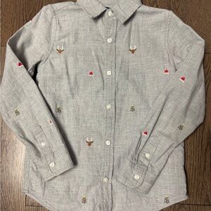 Janie and Jack Light Gray Button Down Holiday Shirt size 7